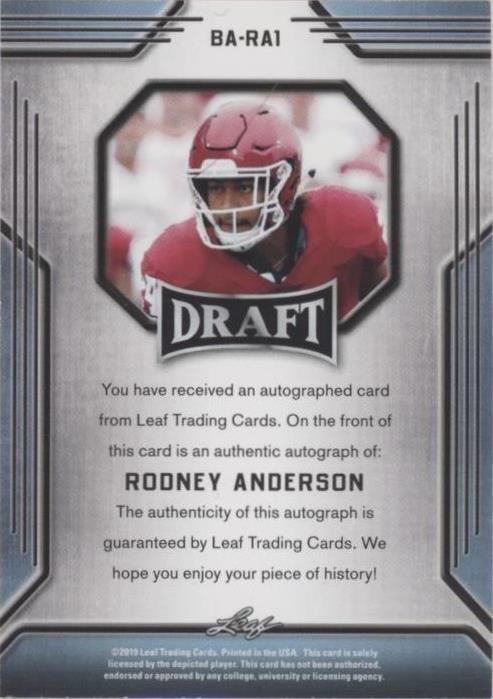 2019 Leaf Draft Rodney Anderson #BA-RA1