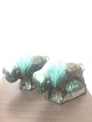 Bison Bull The Blue Mountain Colección Canadiense Cerámica Verde Negro Mammeth - Imagen 15 de 15