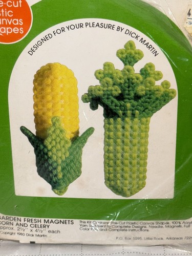 Canvas Capers Garden Fresh Magnets #202 Corn & celery Plastic Canvas Kit 1980!!! - Picture 4 of 9