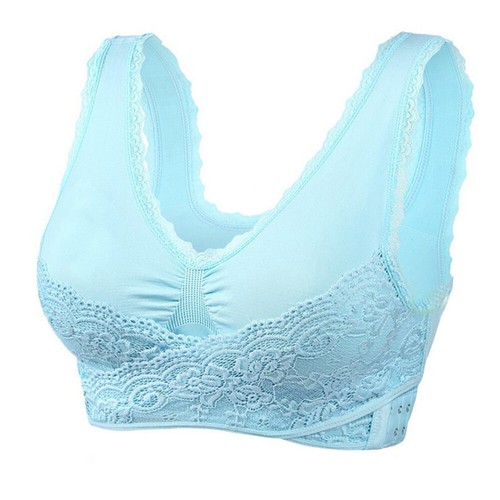 Women Lace Front Cross Sports Bra Adjustable Side Buckle Wireless Comfort Bras - Picture 10 of 26
