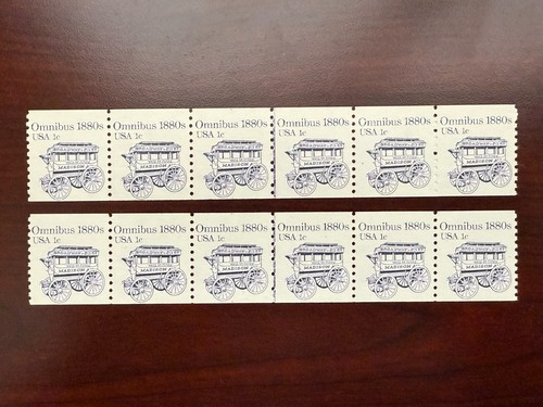 (2) US #2225 Coil Strip of 6 Plate #1 Omnibus 1c MNH - Picture 1 of 3