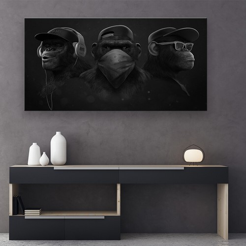 3 SABIOS MONOS SWAG BLANCO Y NEGRO - BANKSY ARTE DE PARED IMPRESIÓN GRAFFITI OBRAS DE ARTE LIENZO - Imagen 3 de 4