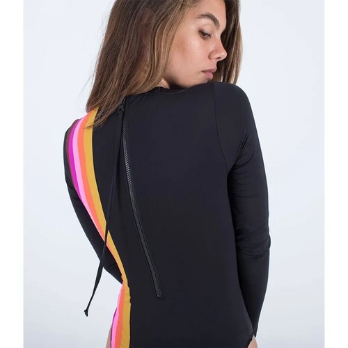 Women's L LARGE Fiji Stripe Zip Back Long Sleeve One Piece Swimsuit RASHGUARD - Picture 5 of 9
