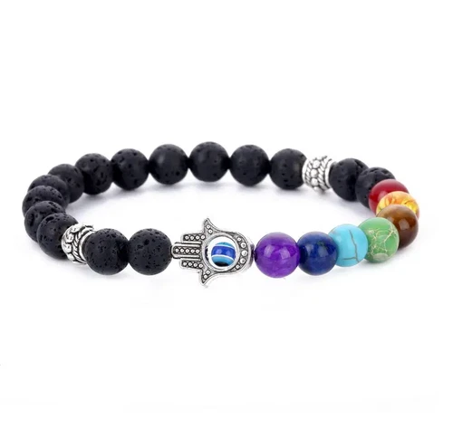 Armband Lavastein 7 Chakren Edelstein Glück Schutz Hamsa Fatima Augen