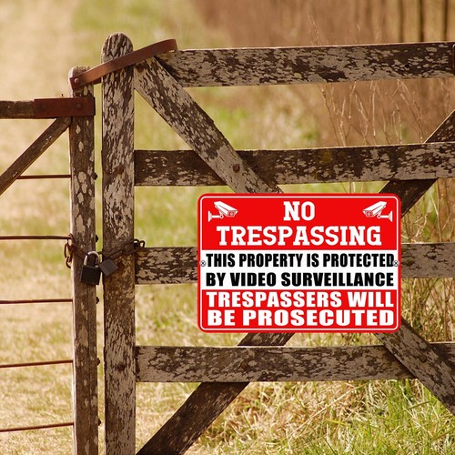 2 Pack Large No Trespassing Private Property Sign Video Surveillance Metal Signs - Picture 3 of 7
