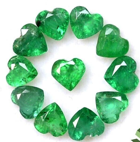 Certified Natural 30Ct Lot 5 mm Colombian Heart Cut Green Emerald Loose Gemstone - Picture 2 of 6