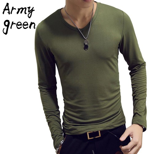 Fashion Men Long Sleeve Slim Fit V-Neck Sports T-shirt Basic Tops Tee Pullovers - Picture 17 of 18