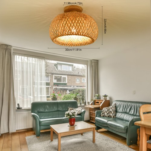 Vintage Bamboo Wicker Rattan Shade Pendant Light Hanging Ceiling Lamp Fixture! - Picture 11 of 14