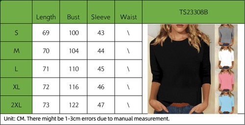 HOT WOMENS 3/4 SLEEVES ROUND NECK PLAIN T-SHIRTS FITTED TEE TOPS BLOUSE UK SIZE - Picture 13 of 34