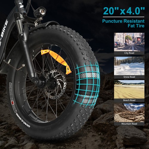 Beach E-bike 20" 750W City Electric Folding Bicycle Fat Tire W/Shock Absorber - Picture 6 of 11