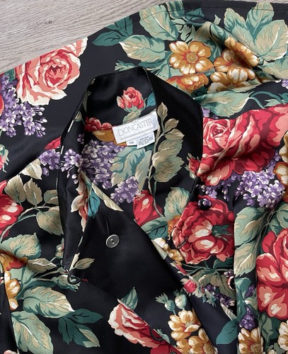 Vintage Doncaster Colorful Floral Rose Print 100% Silk Tunic Top Blouse Size 10 - Picture 16 of 18