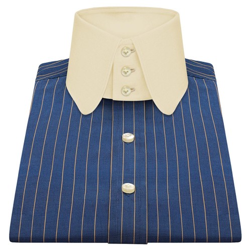 Camisa retro de 1930 estilo Peaky Blinders para hombre cuello alto a rayas azul real - Imagen 4 de 9