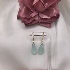 Aqua Chalcedony Earrings Pearl 14K Gold Briolette Handmade 15mm
