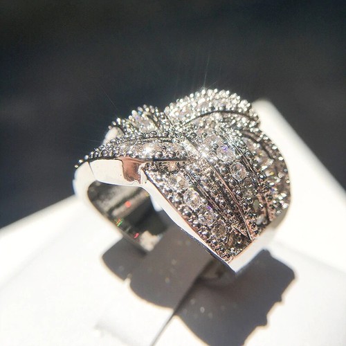 Gorgeous Cubic Zircon 925 Silver Plated Ring Women Wedding Party Jewelry Sz 6-10 - Picture 6 of 16