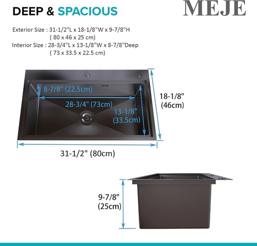 80x46cm Workstation 304 Kitchen Sink,304 Stainless Steel Single Bowl with Cut... - Picture 7 of 9