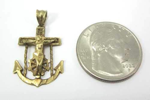 STUNNING 10K YG RELIGIOUS CROSS ANCHOR CRUCIFIX OF JESUS PENDANT(1-1/8") 1.8G - Picture 2 of 7