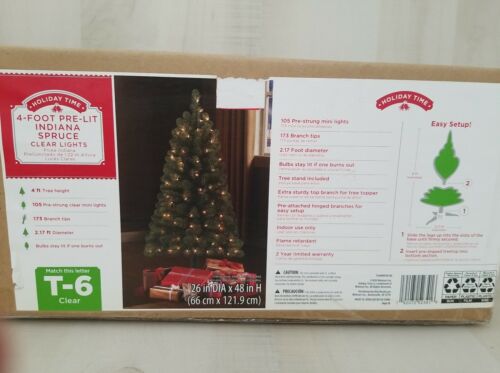 Holiday Time 4-Foot Pre-Lit Indiana Spruce Clear Lights Christmas Tree T-6  New | eBay