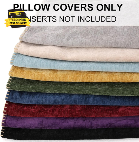 Chenille Soft Throw Pillow Covers 18X18 Set of 2, Farmhouse Velvet Decorative Pi - Picture 8 of 9