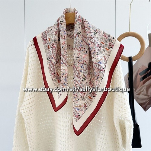 Sallys 100% Crepe De Chine Silk Paisley Print Lace Rolled Collar Neck Scarf 68cm - Picture 1 of 6