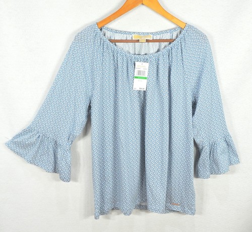 Michael Kors Women's Summer Chambray Blue Floral Ruffle Sleeve Blouse Top NWT - Picture 3 of 11