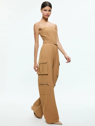 ALICE & OLIVIA (2) SACHIKO STRAPLESS CARGO JUMPSUIT COLOR TAN NWT MSRP$495 - Picture 10 of 15