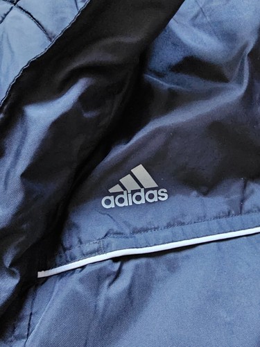 Vintage Adidas Full Zip Black Football Stadium Jacket 44-46 Rain Coat Long 1990s - Picture 2 of 6
