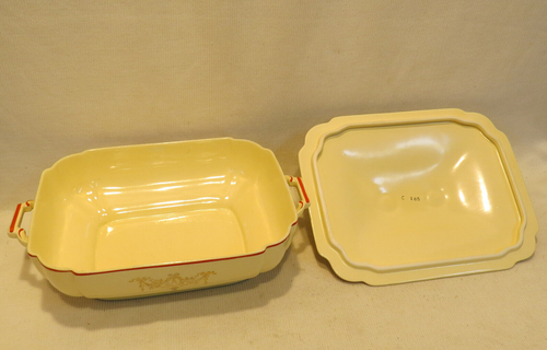 RARE! Vintage Homer Laughlin Century Covered Casserole Gold Wreath & Red Stripe - Picture 16 of 21