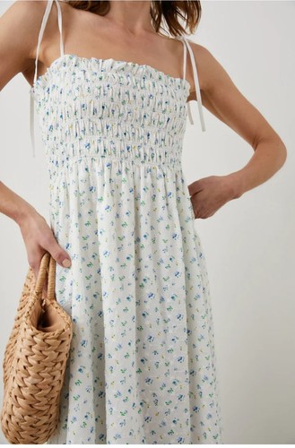 Abito donna Rails Faith grande floreale Halter bianco bluebell cotone midi estivo - Foto 5 di 9