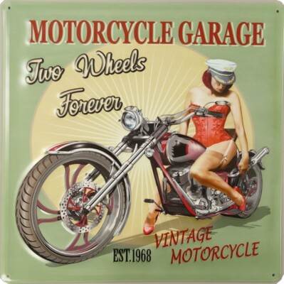 Blechschild Motorcycle Two Wheels Pin Up Girl Motorrad Biker 40x40cm - 022
