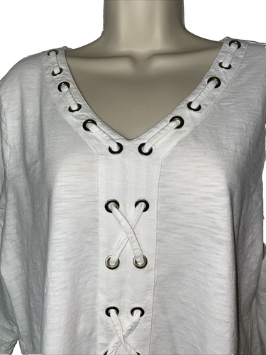 JM Collection Women’s Top 3/4 Sleeve White 100% Cotton Size L - Picture 3 of 6