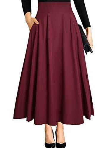 New Ranphee Women's Ankle Length High Waist A-line Flowy Mid-burgundy Size XL - Picture 3 of 3