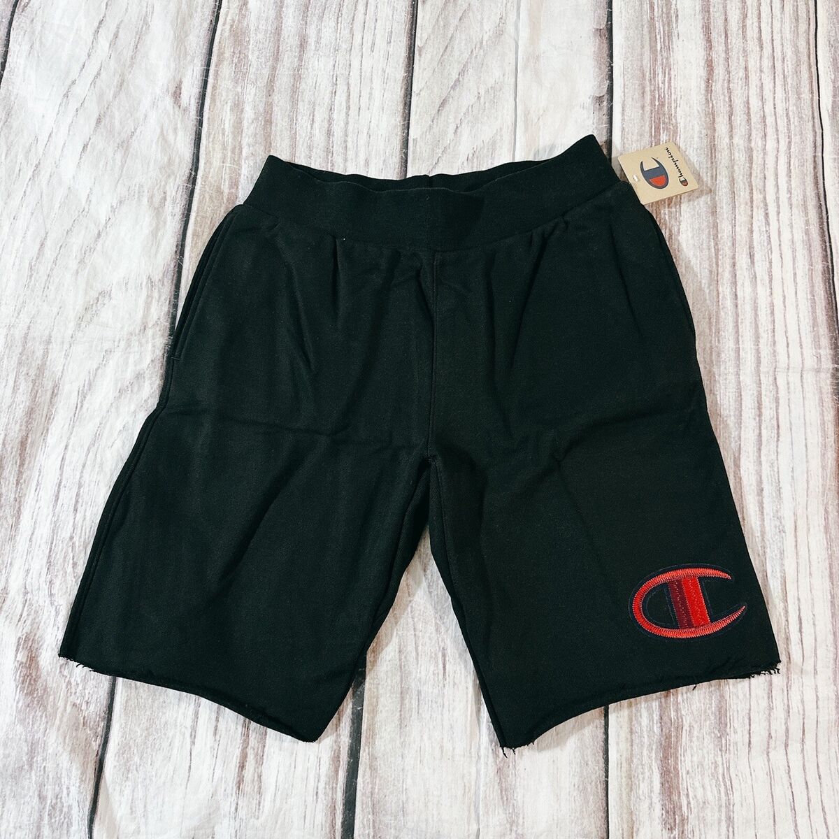 Champion Reverse Weave Cutoff Shorts Black Big C Red Logo Mens Size M NWT C4 eBay