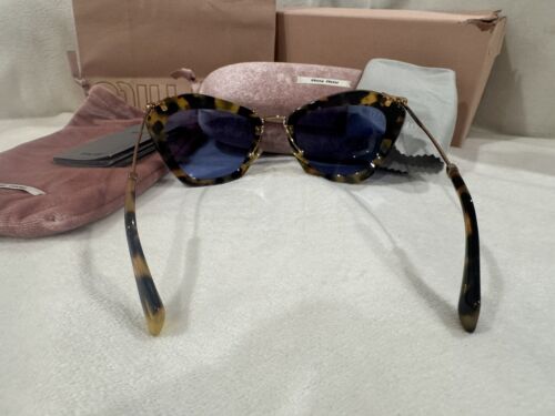 AUTHENTIC MIU MIU Sunglasses SMu 10N Gold Tortoise Mu10Ns 55mm Cat Eye Animal - Foto 11 di 13