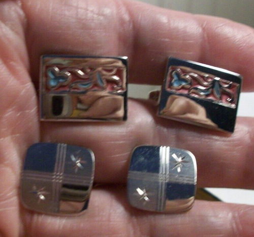 2 pair vintage cuff links enameled Anson & Hickok Sterling EXCELLENT - Picture 2 of 5