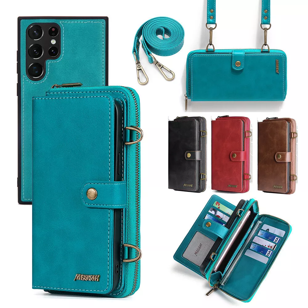 Compatible with Samsung Galaxy S23 Plus S23+ 5G Wallet Case Crossbody  Shoulder Strap Card Holder Multi-Function 2in 1 Detachable Magnetic Phone  Cover