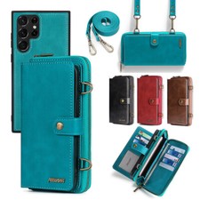 Fr Samsung Galaxy S25 S24 S23 Ultra Zipper Wallet Case Crossbody Removable Cover