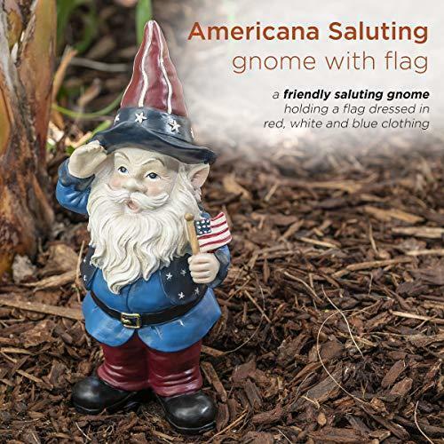 Alpine Corporation ZEN126S Patriotic Gnome Saluting Statue Outdoor Garden, - Picture 6 of 11