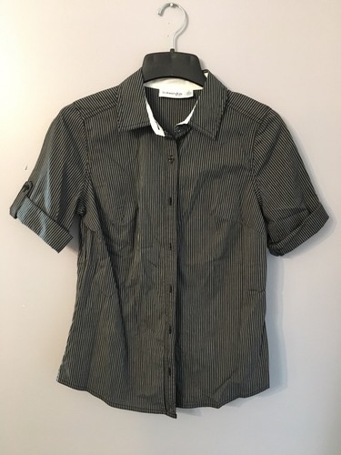 ST JOHN'S BAY DAMEN SCHWARZ/WEISS GESTREIFTE BUTTON DOWN BLUSE - GR. S - Bild 1 von 5