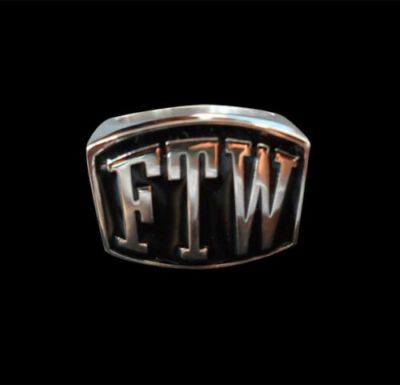 IN Stock Stainless Steel FTW Letter Biker Ring Blk Enamel Size 10