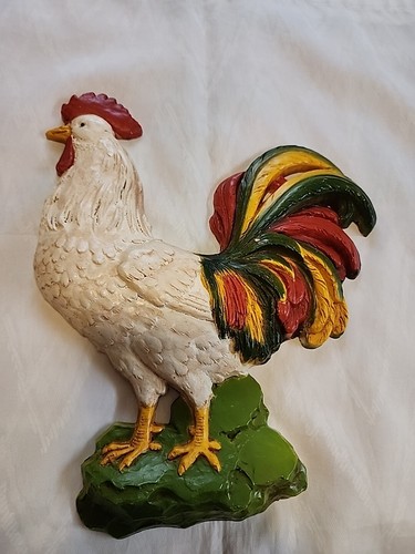 Vintage Pair 70's "Homco" Farmhouse Rooster and Hen Resin Wall Hangings/Plaques - Picture 4 of 7