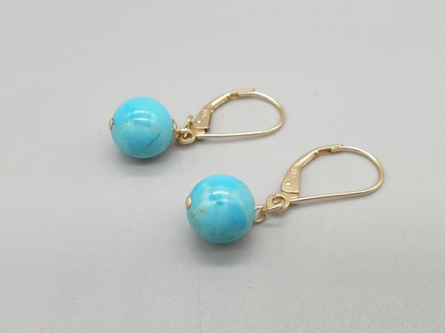 Ohrringe 9 kt Gelbgold Arizona Türkis Natursteine 8 mm 9K 375 Tropfen Hänger - Bild 8 von 13