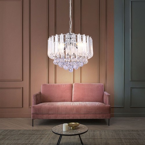 Appesa Soffitto Luce Cromo Cristallo Trasparente Lampadario Sala Corridoio Fine - Foto 5 di 5