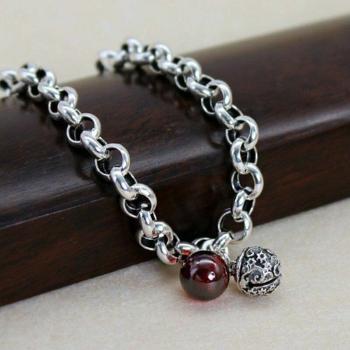 Silber Retro Glocke Rot Perlen Armband Kette Frauen Charm Party Schmuck Geschenke - Bild 9 von 12