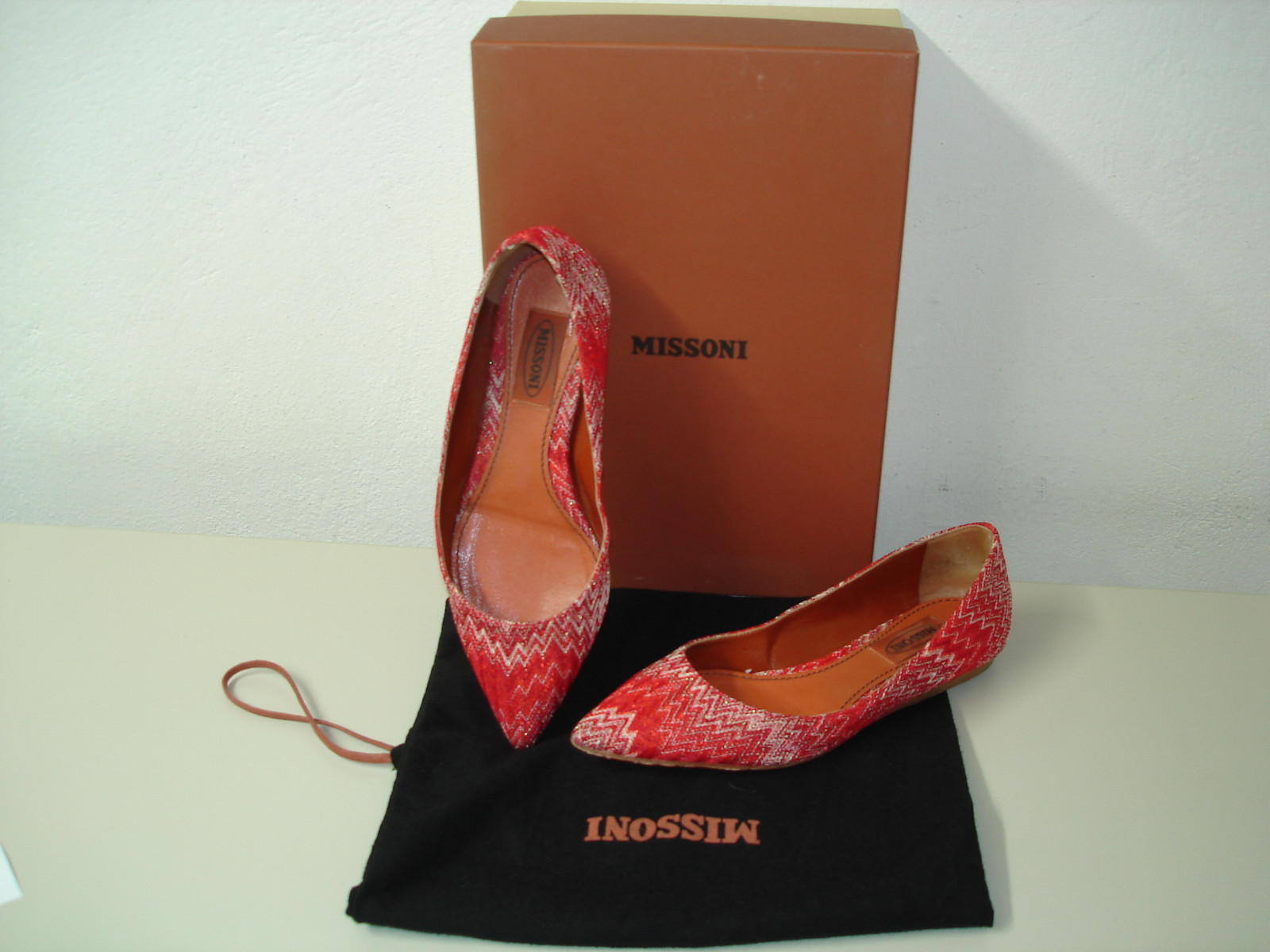 MISSONI da donna Ballerine Flats MIS. 35 UE in rosso-bianco-GLITTER TOP/OVP 299,-- MISSONI da donna Ballerine Flats MIS. 35 UE in rosso-bianco-GLITTER TOP/OVP 299,--