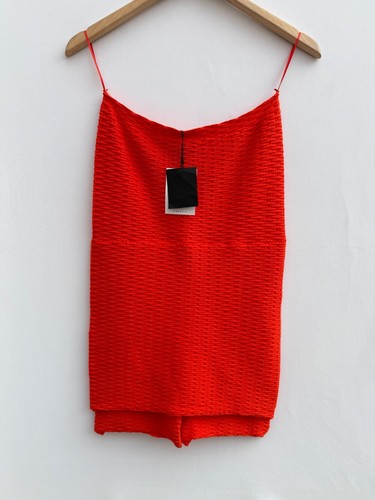 Zara Strapless Playsuit Skirt Shorts Textured Stretch Summer Orange Womens M/L - Picture 2 of 10