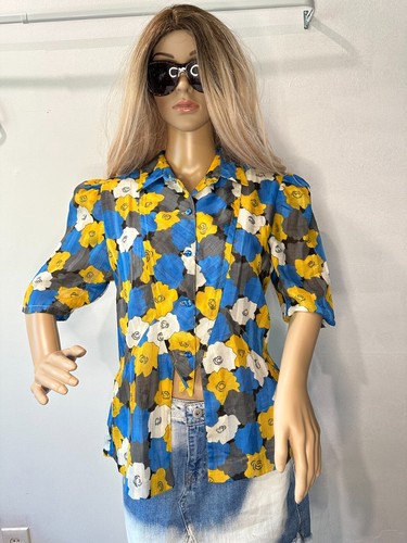 Vintage Filene's floral button up short sleeve shirt 1970's Boho Retro - Picture 4 of 9