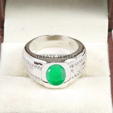 Emerald Oval Cut Gemstone With 925 Sterling Silver Ring For Men's #B36