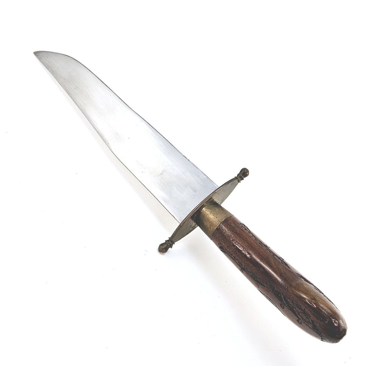 Vintage India Knife & Fork Carving Set Wood Handle & Sheath Brass