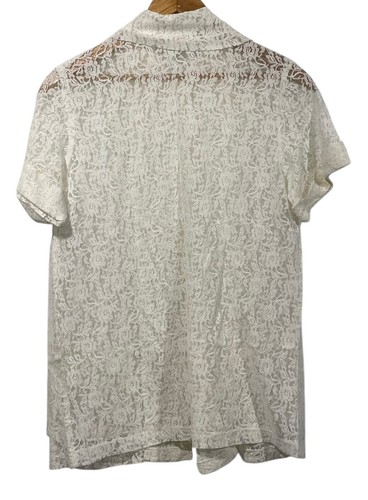 Vintage Walco of Miami Damen transparentes kurzärmliges Oberteil mit Blumenspitze weiß Gr. M - Bild 8 von 10