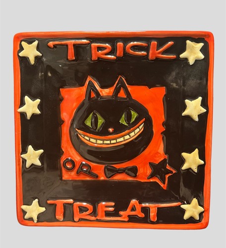 Pacific Rim Vintage Trick or Treat Halloween Black Cat hHandmade Small Dish - Picture 9 of 9